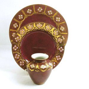 Decorative Dinner Salad Plate Vase set Toyo Orig Decal Moriage Relief Texture